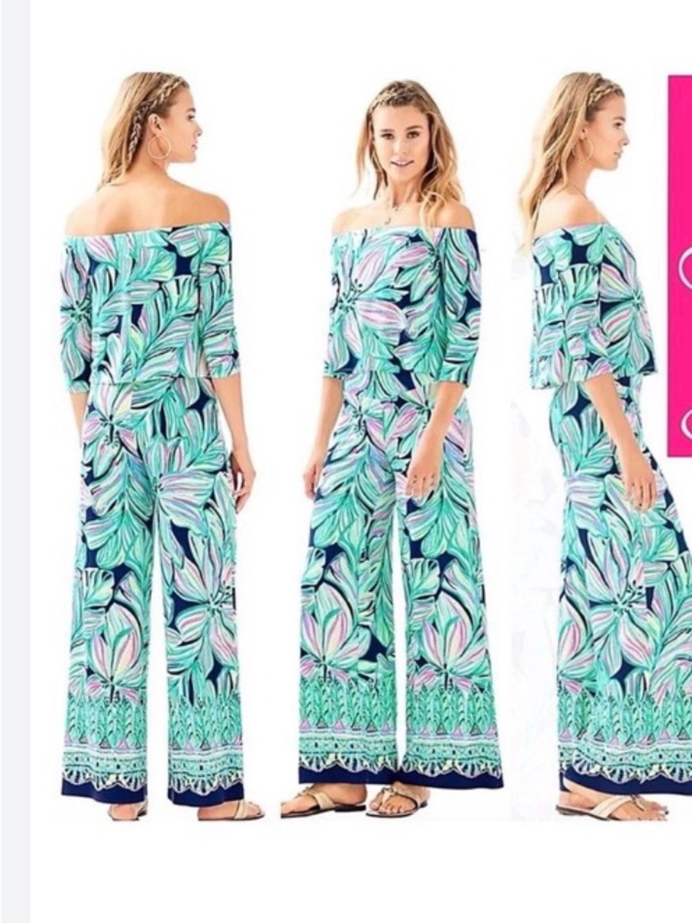 Lilly Pulitzer WESLEE SET High Tide Navy Dancing Lady Top With Palazzo Pants  XL
